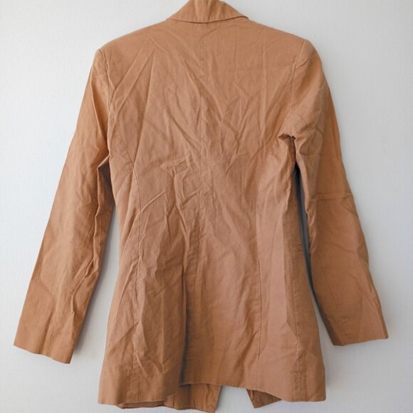ASOS Camel Double Breasted Blazer | Longline Linen Blend Jacket Size US 2 - Picture 2 of 5